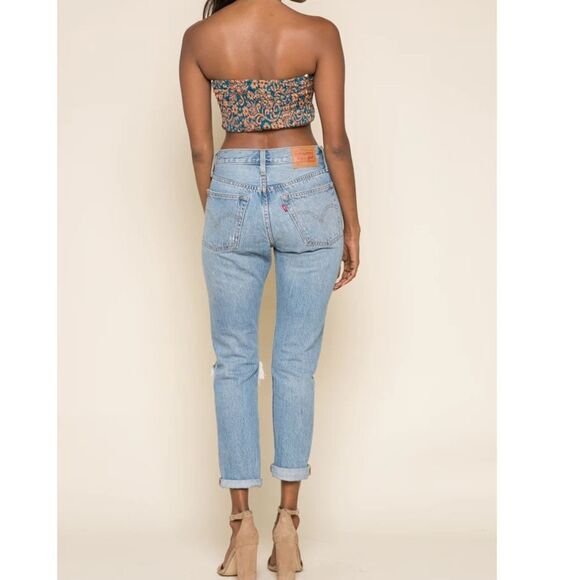 NWT Raga Bonfire Haze Bandeau Bando Smocked Strapless Tube Top Floral Paisley XS - Picture 3 of 11